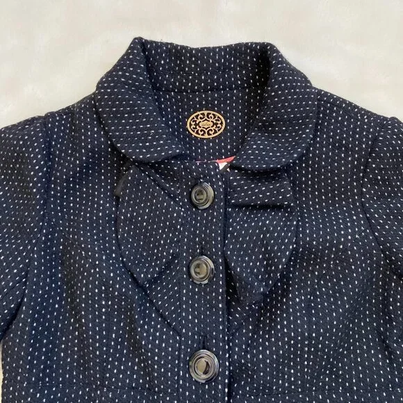 Anthropologie| Idra Black Dot Wool Blend Coat | Sz 8 Ruffle - Picture 2 of 10